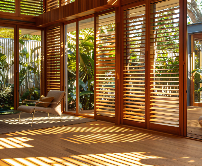 Outdoor roller blinds installed on a Cape Town patio designed for strong wind and sun protection.